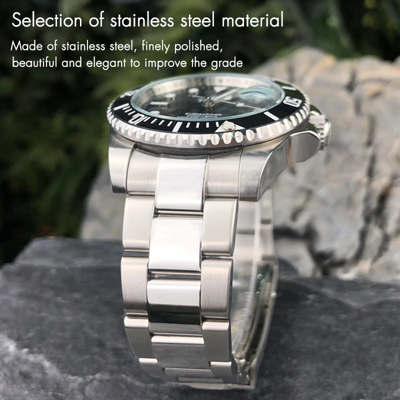 20mm 21mm High Quality 316L Stainless Steel Watchband Fit for Rolex Submariner GMT Silver Metal Watch Strap Slide Lock Buckle