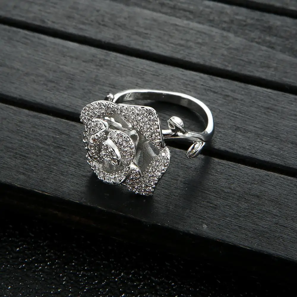 Luxury Rose Flower Stackable Rings for Women Wedding CZ Finger Rings Beads Charm Ring Bohemian Beach Jewelry  J1959