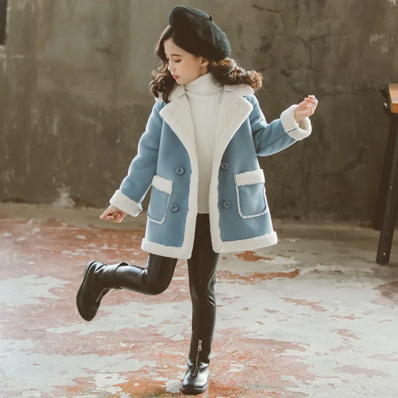 Long Style Winter Suit Children\'s Jacket Girl Clothes Teenagers Kids Outerwear Fleece Plush Warm Girls Winter Coat