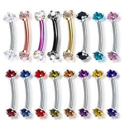 1PC Steel Curved Barbell Piercing CZ Gem Eyebrow Tragus Helix Ring Rook Earring Piercings Bijoux Lip Helix Ring Sexy Jewelry 16G