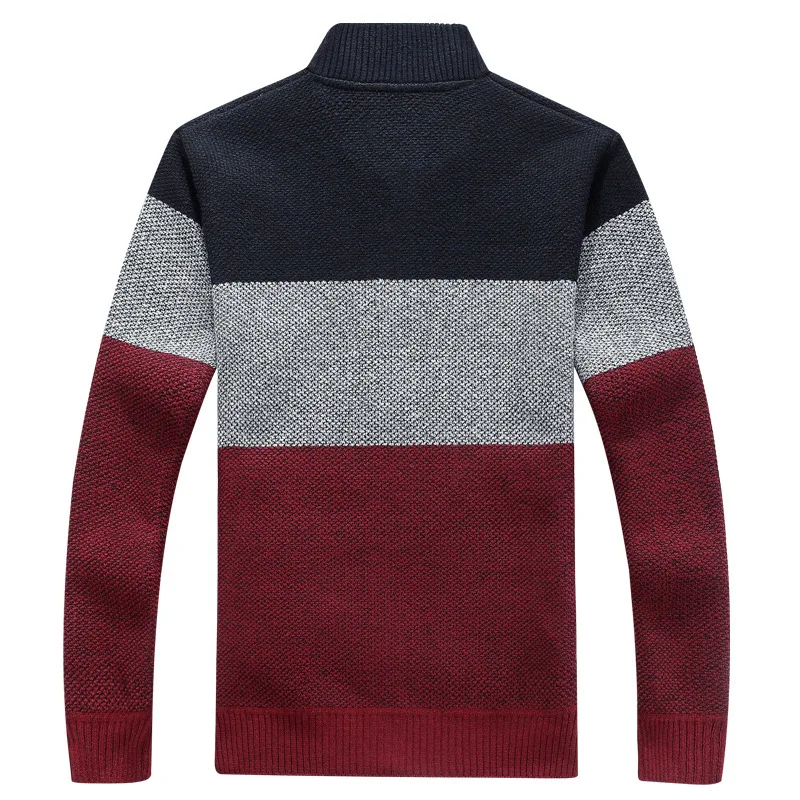 Winter Fashion Patchwork Men\'s Knitted Jackets Thick Comfy Long Sleeve Sweater Coat Warm Stand Collar Fall Tide Casual Cardigan