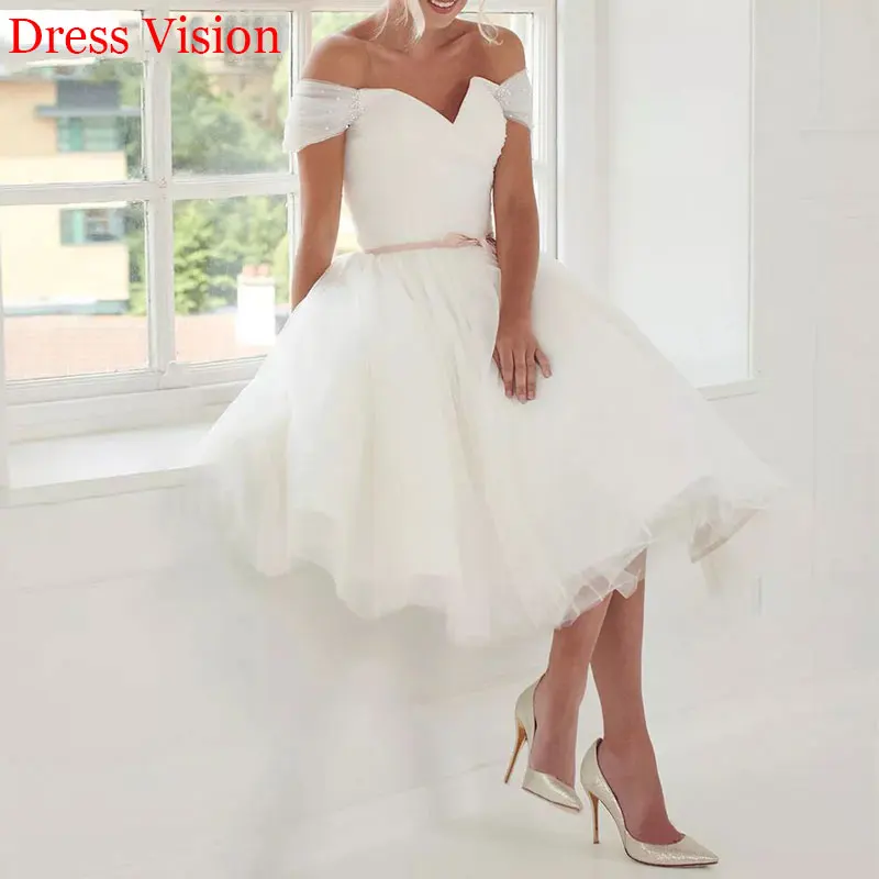 Spitze Kurze Hochzeit Kleid Weg Von Der Schulter Vestido De Novia Robe De Mariée платье Robe De Soiree свадебное платье Braut zu Werden