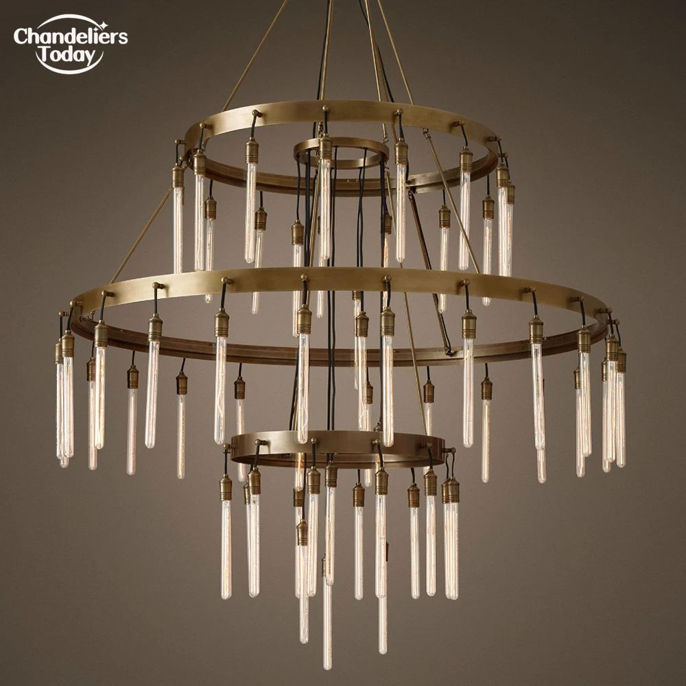 

Vintage Chandelier Lighting Classic Axis Round Metal Chandeliers Hanging Light Fixture for Home Hotel Restaurant Decoration
