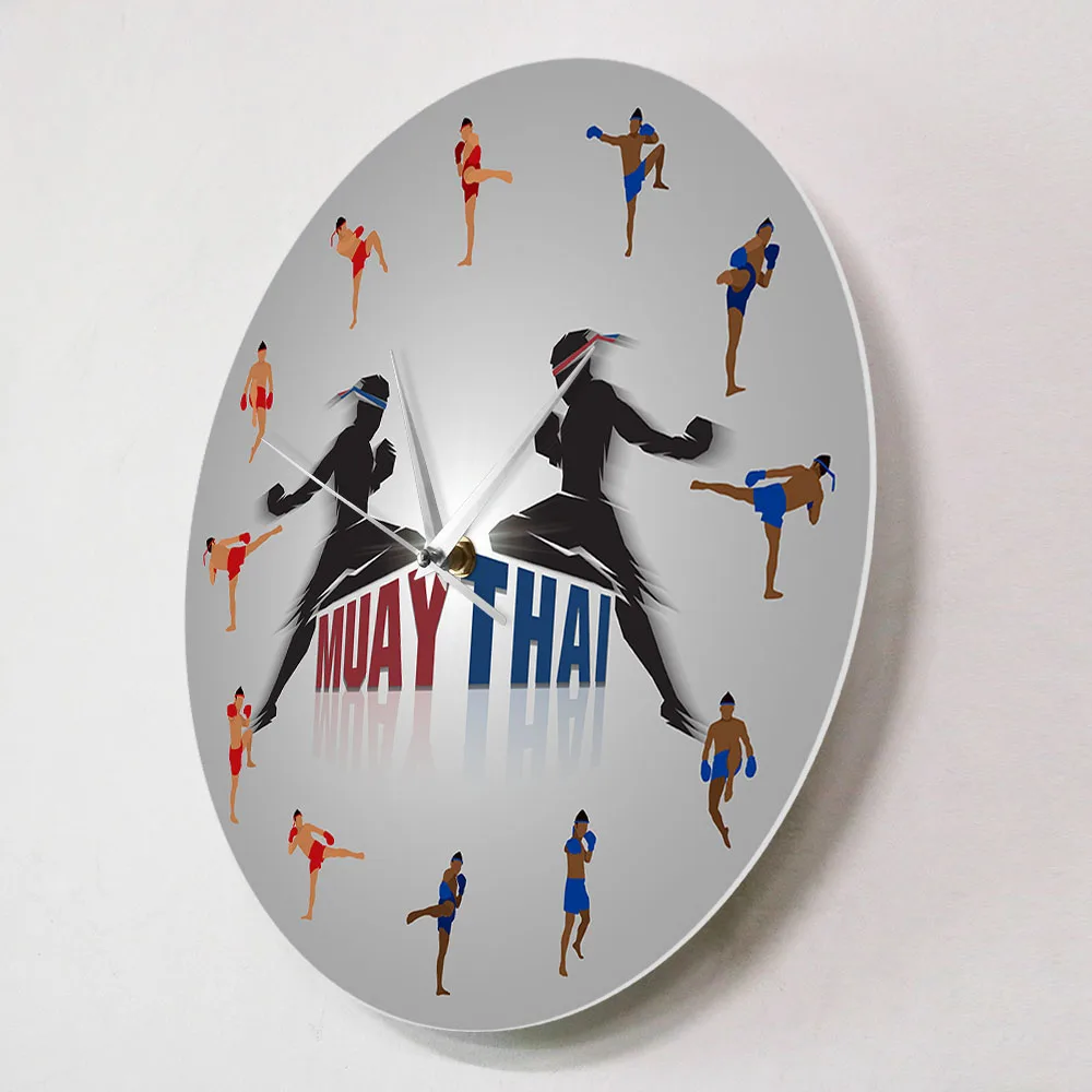 Muay Thai Job Art Modern Silent Wall Clock Thai Boxing Fighting Home Decor Thailand Native Martial Art Lover Hanging Wall Watch