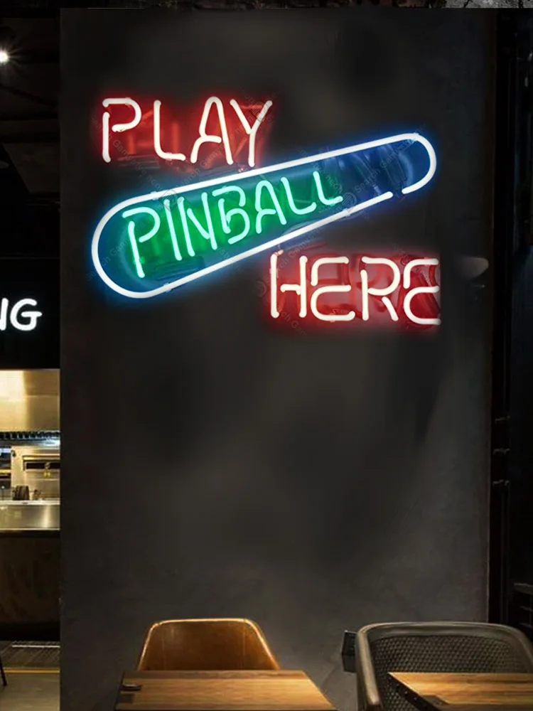 Neon Sign for Play Pinball here Glass Tube Sport Neon Bulb Signboard decorate restaurant sign Light sign lampara Commercial Lamp