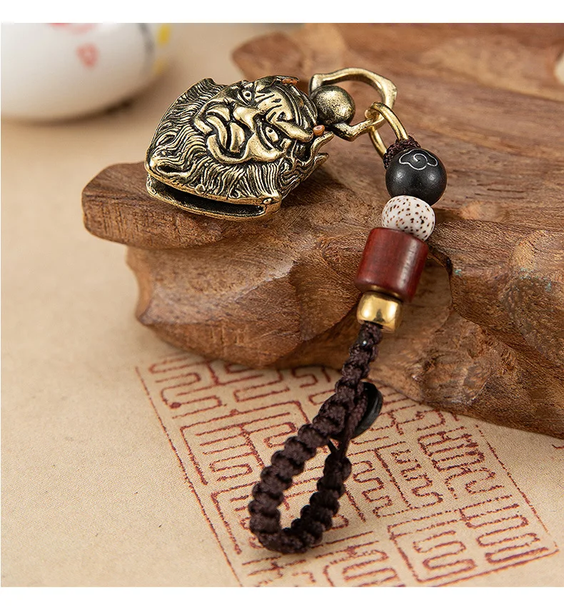 Brass Gourmet Bell Keychain Facebook Golden Toad Dragon Head Key Chain Pure Copper Keychain Bell Braided Rope Pendant DIY Pet