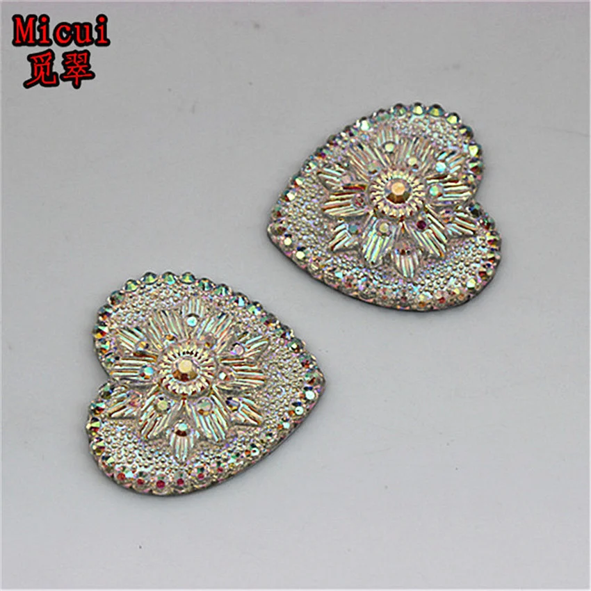 Micui-diamantes de imitación con forma de corazón para decoración de ropa, gemas de resina AB de cristal, 8 piezas, 29mm, botón para vestido, manualidades, MC503