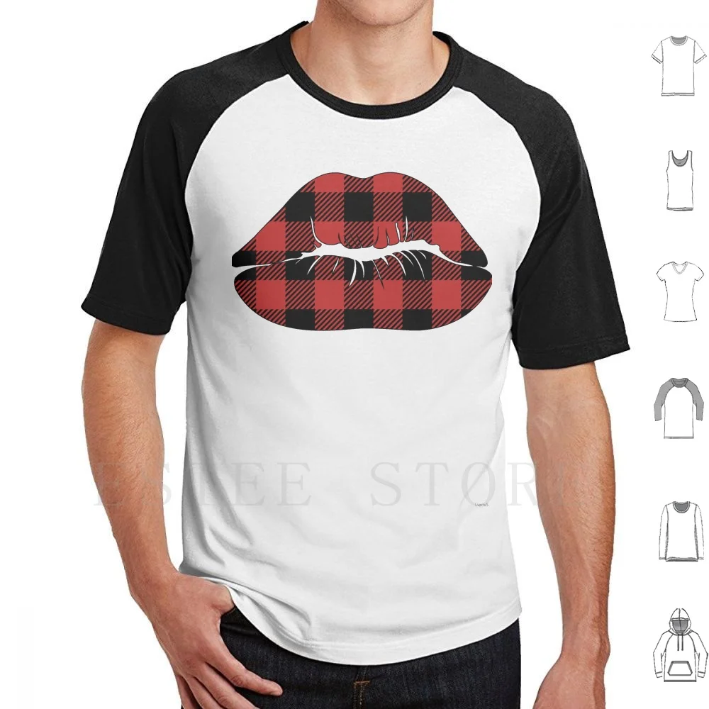 Buffalo Red And Black Pattern Lips T Shirt Men Cotton 6xl Lips Love Buffalo Pattern Red Black Red Lip Big Lips Happy Smile