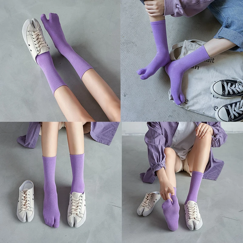 Solid Color Frill Tabi Socks Candy Color Cotton Middle Tube Socks Me Women Japanese Kimono Flip Flop Split Toe Socks Two-Toed