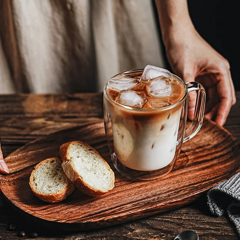 Double Walled Glass Coffee Mugs with Handle, Insulated Layer Large Cup for Tea Beer Cappuccino