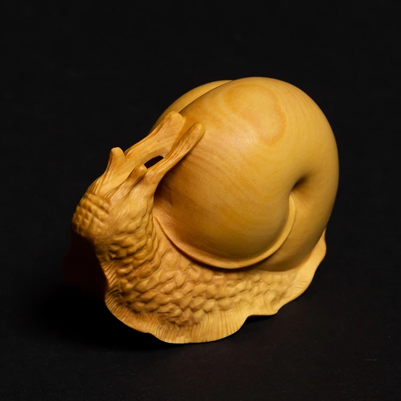 Artistic Boxwood Snail Figurine, Handcrafted Solid Wood Miniature, A Blend of Folk Tradition and Gothic Aesthetics