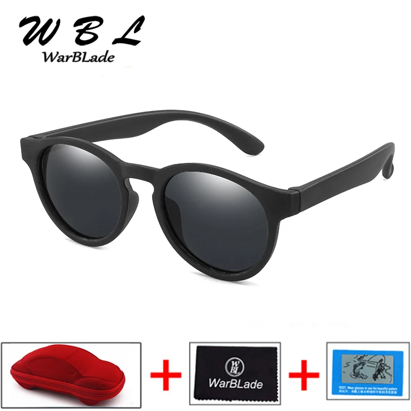 

WarBLade Kids UV400 Sunglasses Children Round Polarized TR90 Sun Glasses with Car Case Girls Boys Colorful Silicone Baby Gafas