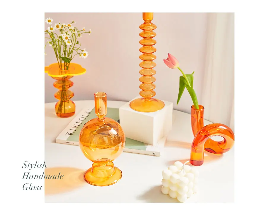 Floriddle Taper Candle Holders Glass Candlesticks for Home Wedding Table Decoration Glass Vase Table Bookshelf Candles Stand