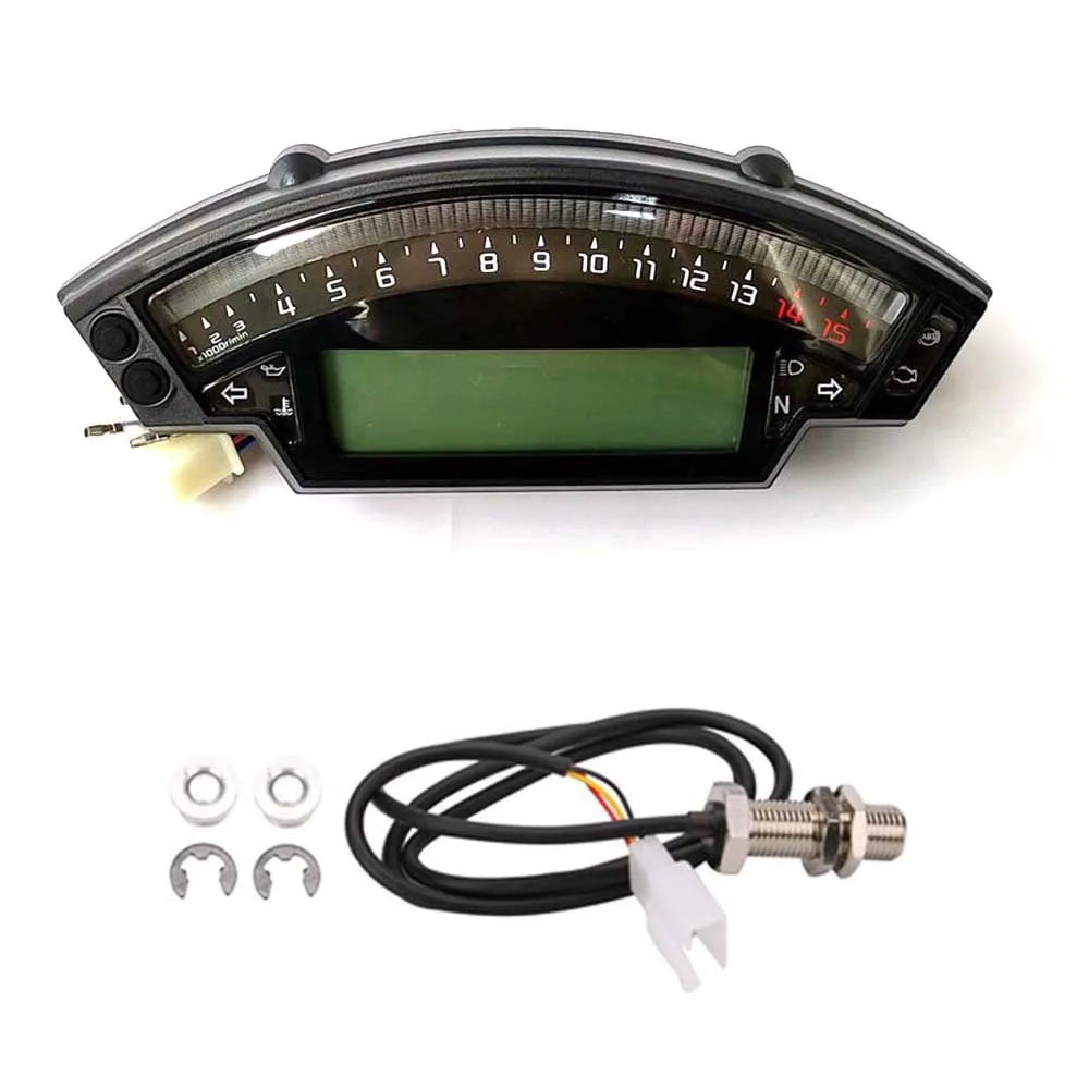 Motorcycle 15000RPM Rev Counter  for 1 2 4 Cylinders Engine 199km/h Speedometer LCD Digital Dashboard Odometer 6 Gear 24H Clock