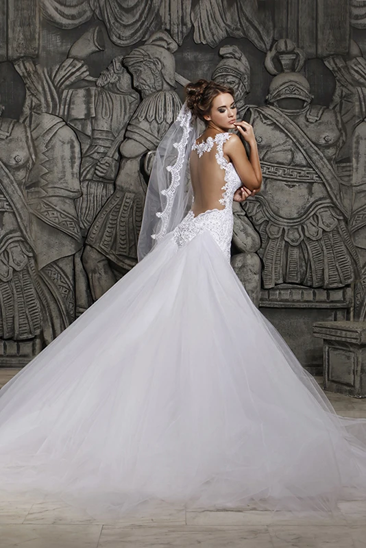 Robe de mariée sirène blanche en dentelle et Tulle transparent, avec traîne amovible, Designers, 2019, MH-101