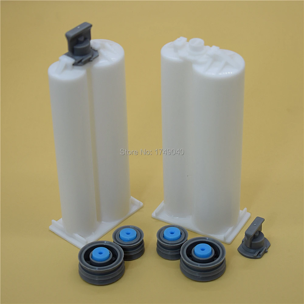 2 pezzi 1:2 cartuccia 50ml tubo di colla AB a doppia canna vuoto con pistoni di tenuta per 50ml 1:2 AB strumento applicatore per Dispenser di pistola per colla