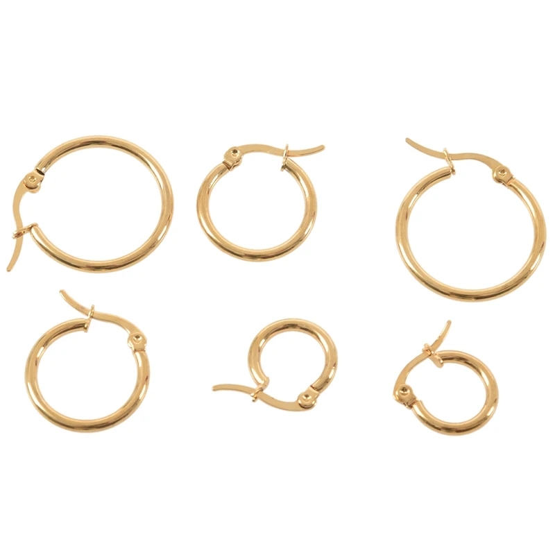 3 pairs 15mm 20mm 25mm Stainless Steel Hoop Huggies Earrings Set Woman Gold