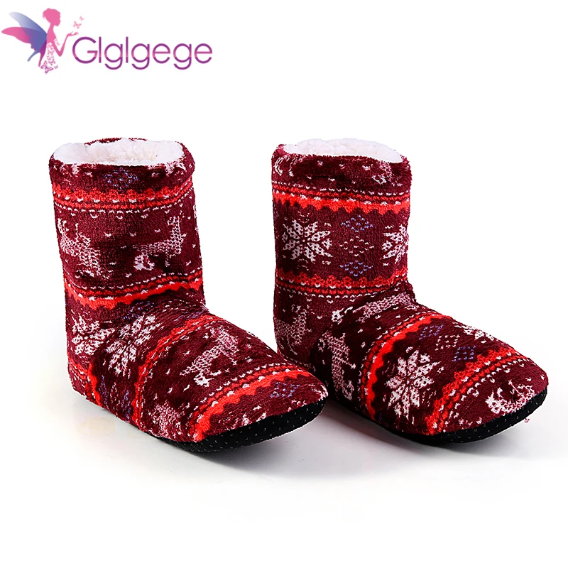 Winter Shoes Woman Home Slippers Christmas Elk Indoor Socks Shoes Warm Contton Slipper Plush Insole Anti-Skid Sole Botas Mujer