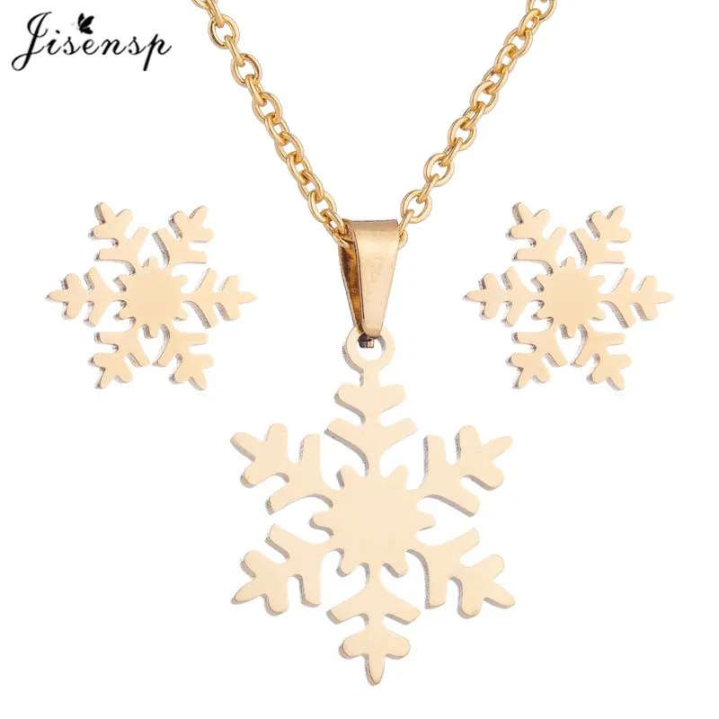 Fashion Charms Winter Snowflake Necklace Earrings Set for Women Girls Sweater Chain Jewelry Christmas Accessories Wholesale
