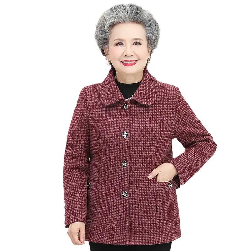 Elderly Autumn Winter Clothes New Female Coat Plush Thickened Grandma Overcoat  Mom Woolen Jacket Old lady Loose Clothes 4XLA119