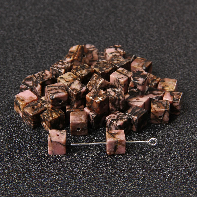 4 6 8MM Square Stone Beads Natura Pink Rhodochrosite Loose Beads for Jewelry Making DIY Handmade Bracelet Necklace Earrings