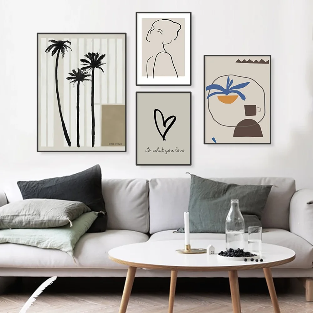 

Vintage Minimalist Line Abstract Figure Canvas Painting Palm Tree Poster Print Wall Picture Living Room Interior Home Decoration