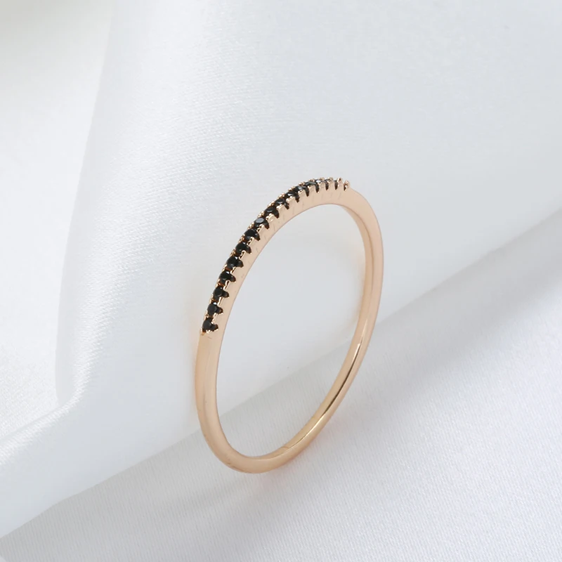 Kinel New 585 Rose Gold Wedding Ring For Women Classic Black Natural Zircon Ring Fashion Jewelry Crystal Gift