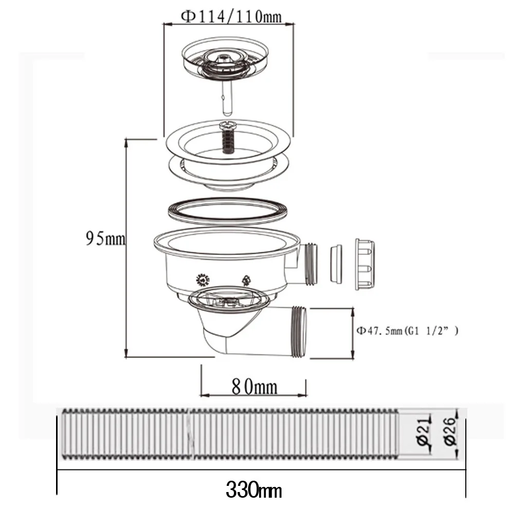 MTTUZK Kitchen Sink ociekacz z przelewem 114mm średnica ociekacz do filtr do zlewu spustowy odpływ MTK300