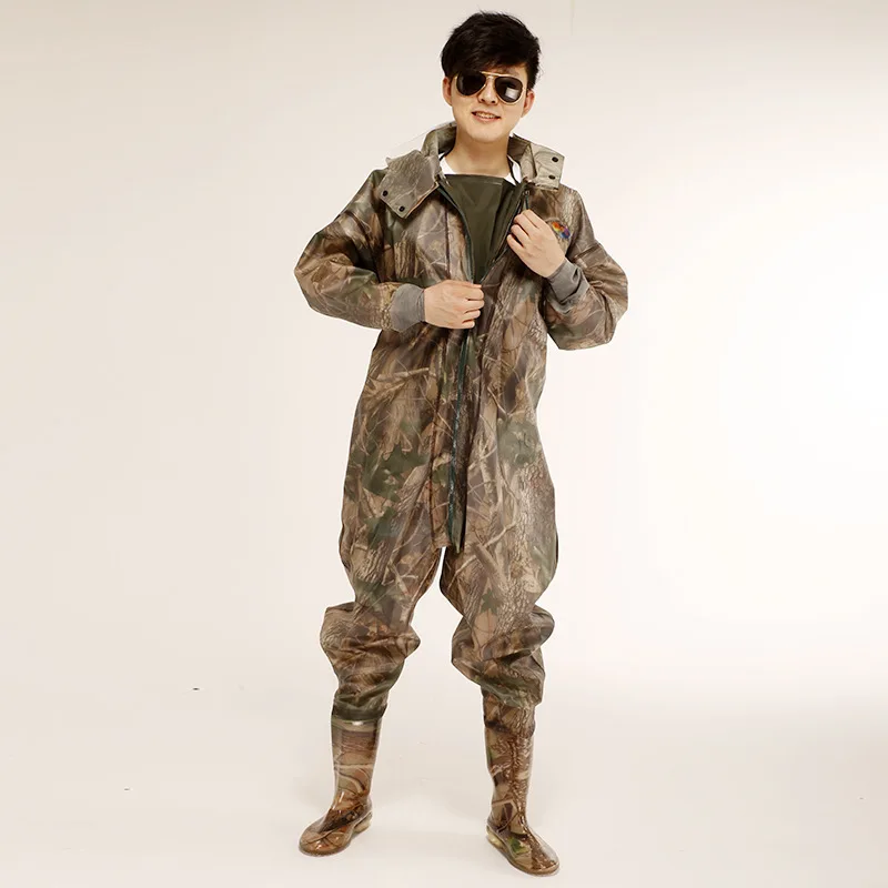 Whole Body Hooded Jumpsuits Men Women Fishing Clothes Anti-Wear Waterproof Hunting Waders Pants Boots Wading Trousers Hot 36-47