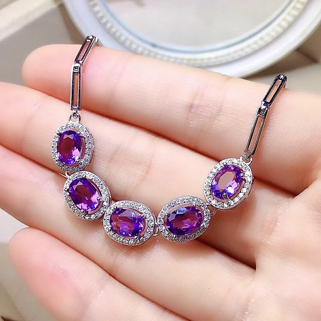 Fashion Silver Amethyst Bracelet for Woman 4mm*6mm VVS Grade Natural Amethyst Silver Bracelet Gift for Woman