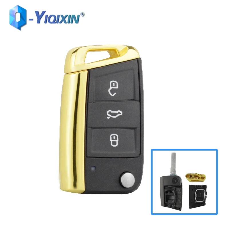 

YIQIXIN Smart Control Fob Cover Car CASE For VW Volkswagen Golf 4 6 7 MK7 T5 Passat B5 Octavia Skoda A7 Seat Gold Edge Flip KEY