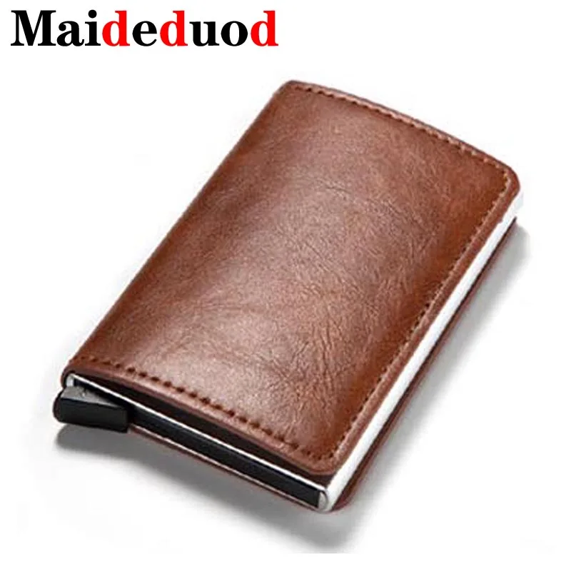 

New Unisex Credit Card Holders PU Leather Blocking Rfid Wallet Men id card holder Security Information Aluminum Card Case Purse