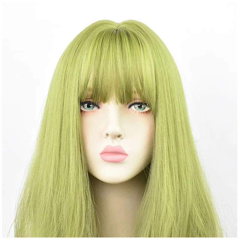 24Inch Synthetische Groen Zwart Haar Krullend Grote Golf Cosplay Pruiken Met Pony Voor Vrouwen Afrikaanse Amerikaanse Hittebestendige Vezel haar