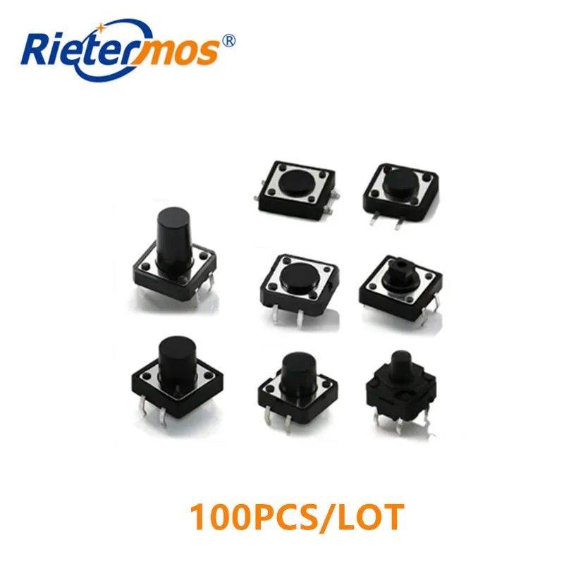 Bộ 100 12*12 Xúc Giác Lược Mini Nút Ấn Công Tắc SMD 4pin Micro Switch Độ Cao Khác Nhau Có Sẵn