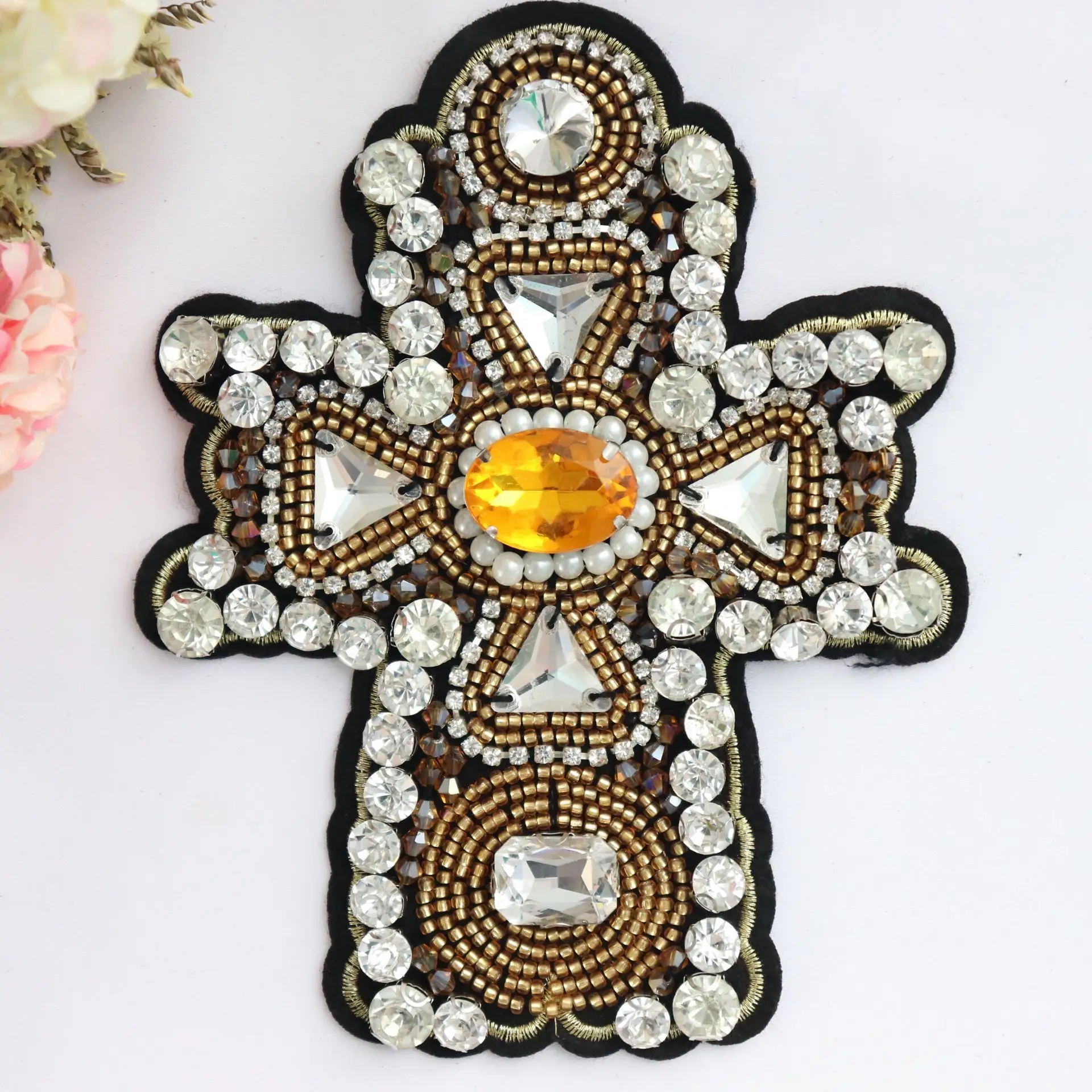 1 PCS Handmade perlen große kreuz tuch aufkleber DIY kleidung dekoration patch aufkleber kleidung zubehör