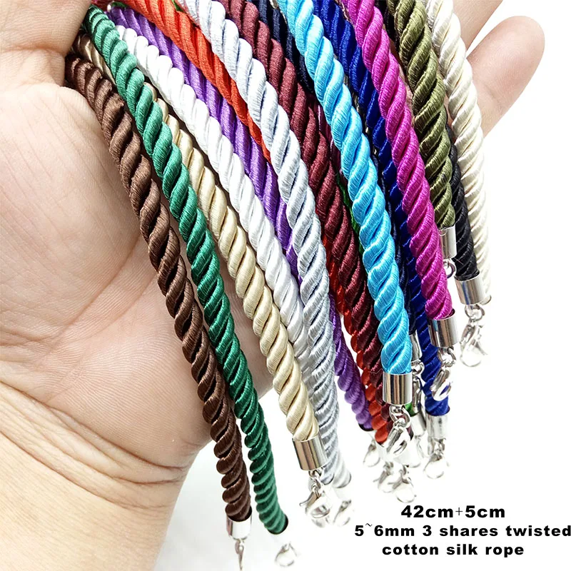3 Pcs /Lot 6mm 3 Shares Twisted Silk Cord Necklace Adjustable Multicolor Rope Chain Choker Pendant Charms Findings Lobster Clasp
