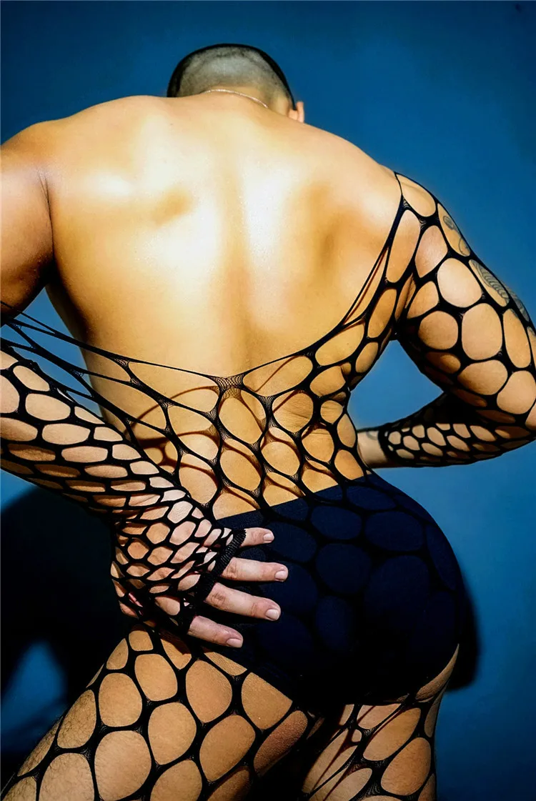 Men\'s Body stockings Man Fishnet Bodysuits High Elastic Crotchless Hollow Out Lingerie One-piece Jumpsuit Male Novelty Nightwear