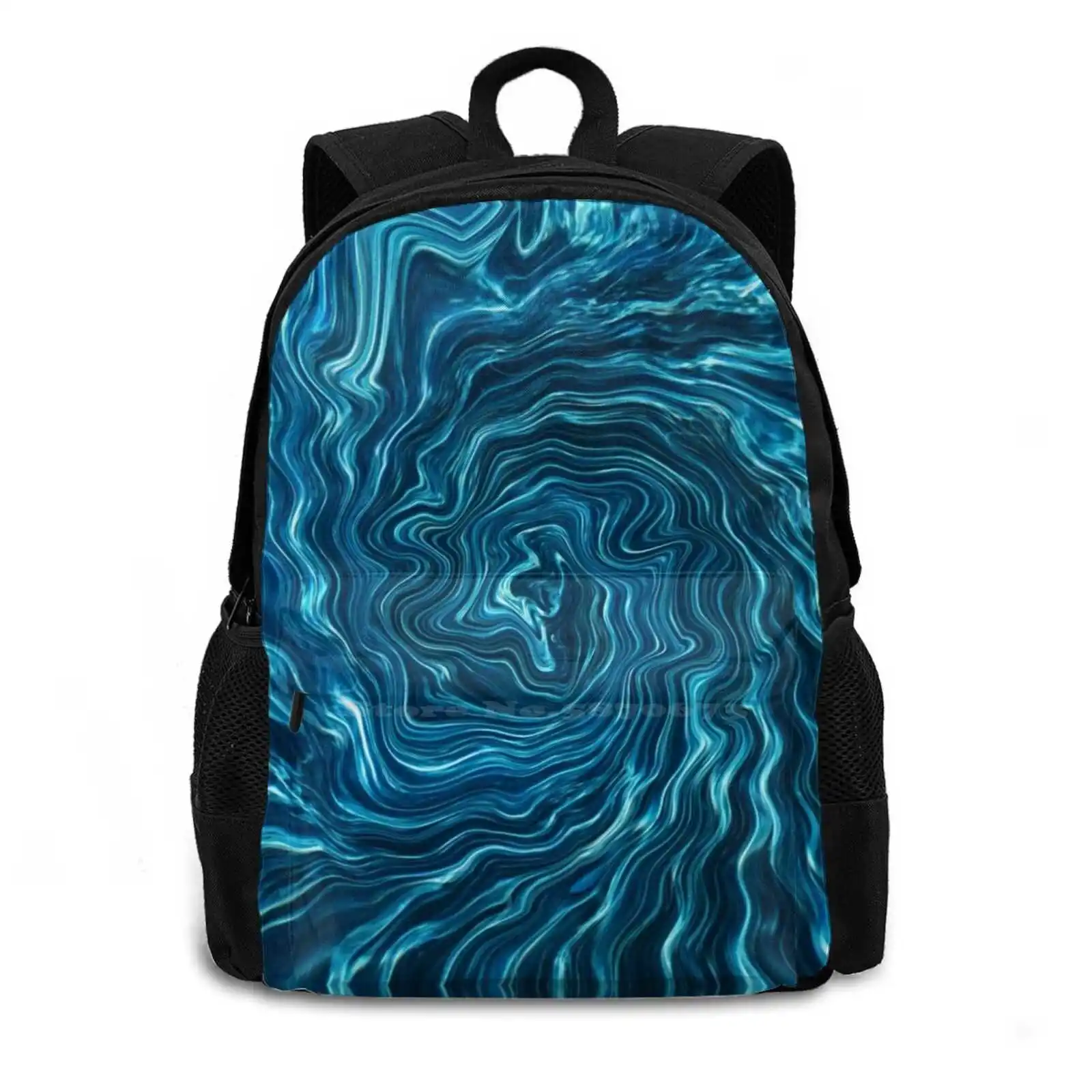 Watery Cool Looking Texture-Blue Wavey Lines Forming The Ripple Hot Sale Schoolbag Backpack Fashion Bags Wavey Plasma Waves