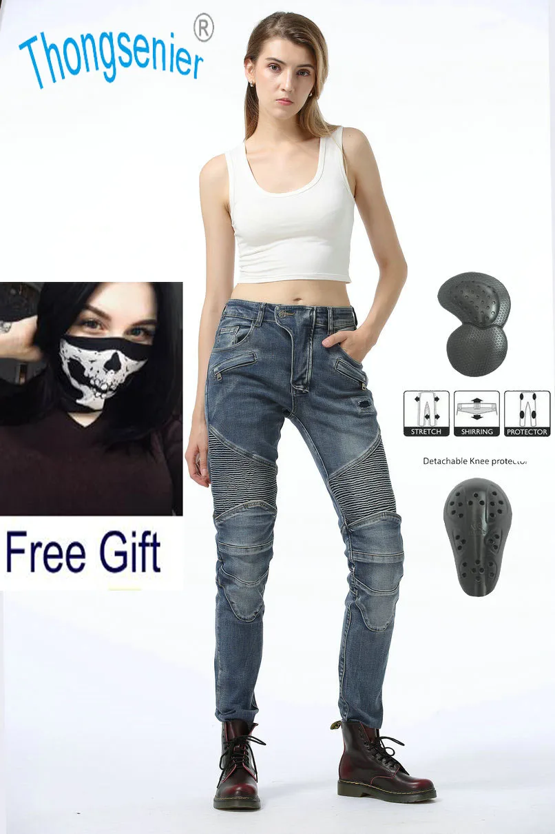 

Women's Slim Fit Motorcycle Riding Jeans Anti-fall Motorcycle High Stretch Pants with Protective Gear