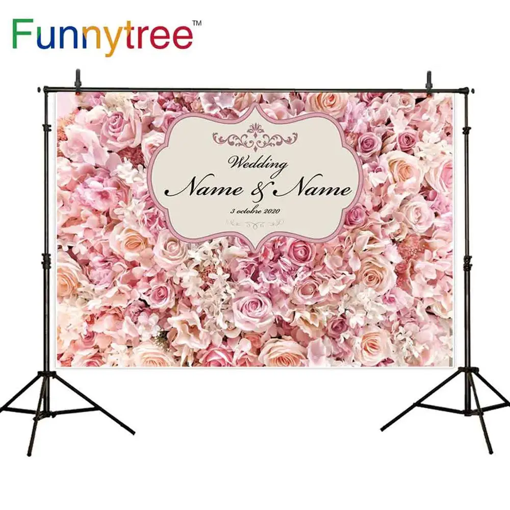 Funnytree Pink Floral Wedding Ceremony Backdrop Birthday Party Banner Welcome Board Bridal Shower Background Customized Decor