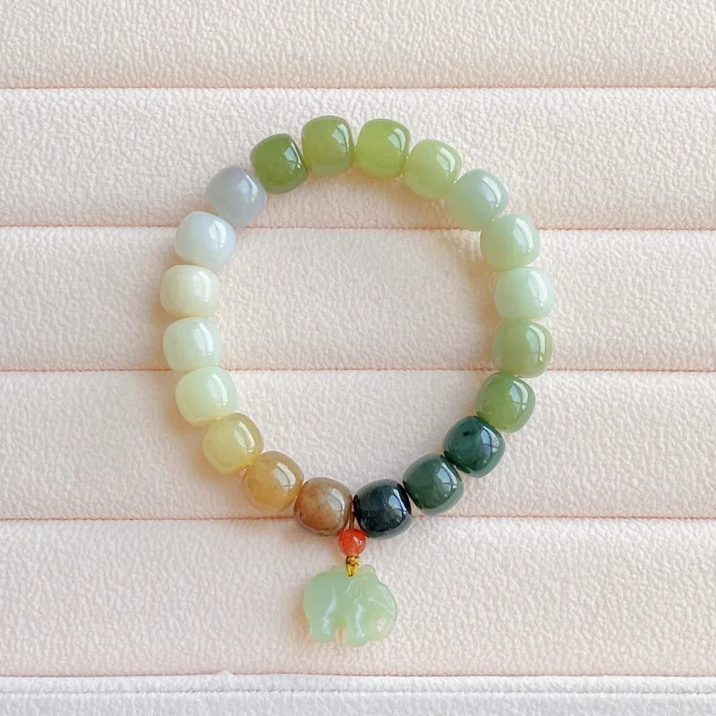 Kamień naturalny Hetian Jade bransoletka z paciorkami biały-zielonego jadeitu koraliki słoń wisiorek Stretch Charm bransoletka modlitwa biżuteria biżuteria