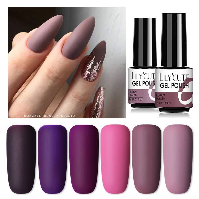 LILYCUTE 7ml Gel Nail Polish Purple Color Series Semi Permanent Matte Top Coat Soak Off UV LED Nail Art Hybrid Gel Nail