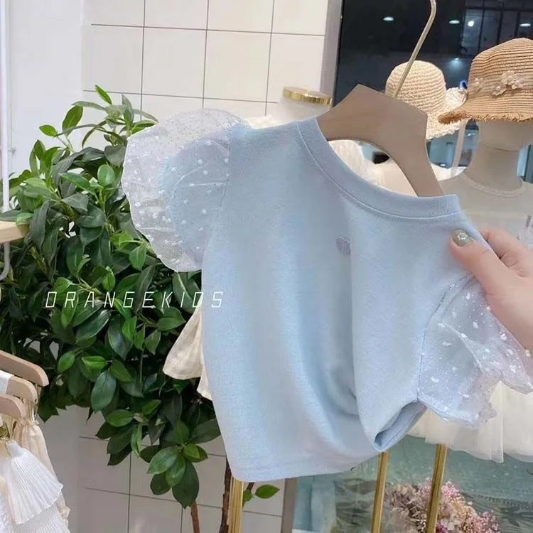 

Summer Baby Clothing Toddler Kid Baby Girl Lace Puff Sleeve Top Princess Children Casual Party Outfit T-shirts