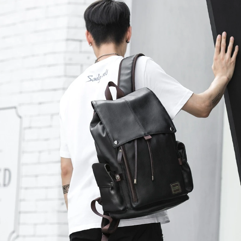 MOYYI Famous Brand School Style Leather Backpack Bag For College Simple Design Men Waterproof Casual Daypacks Mochila 2021
