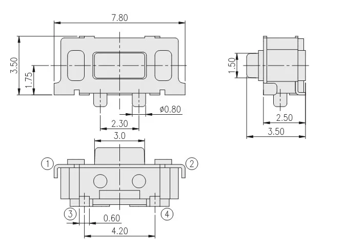 30pcs Taiwan 3.5*6 Big Beibei side press Tact switch SMD switch Side button switch Micro button 100GF