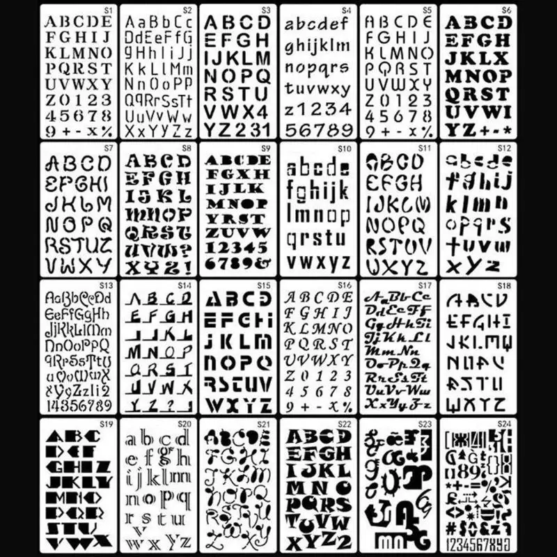 24pcs/set Alphabet Letters Drawing Template Stencil Painting Embossing Scrapbook