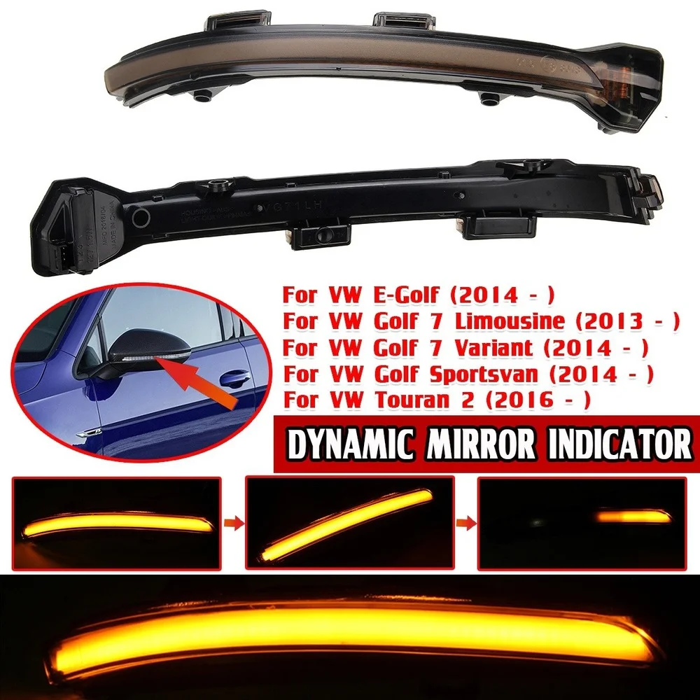 

1 Pair LED Dynamic Side Rearview Mirror Lamp Turn Signal Indicator Blinker Lights For Volkswagen VW E-Golf Golf 7 GTI MK7 Touran