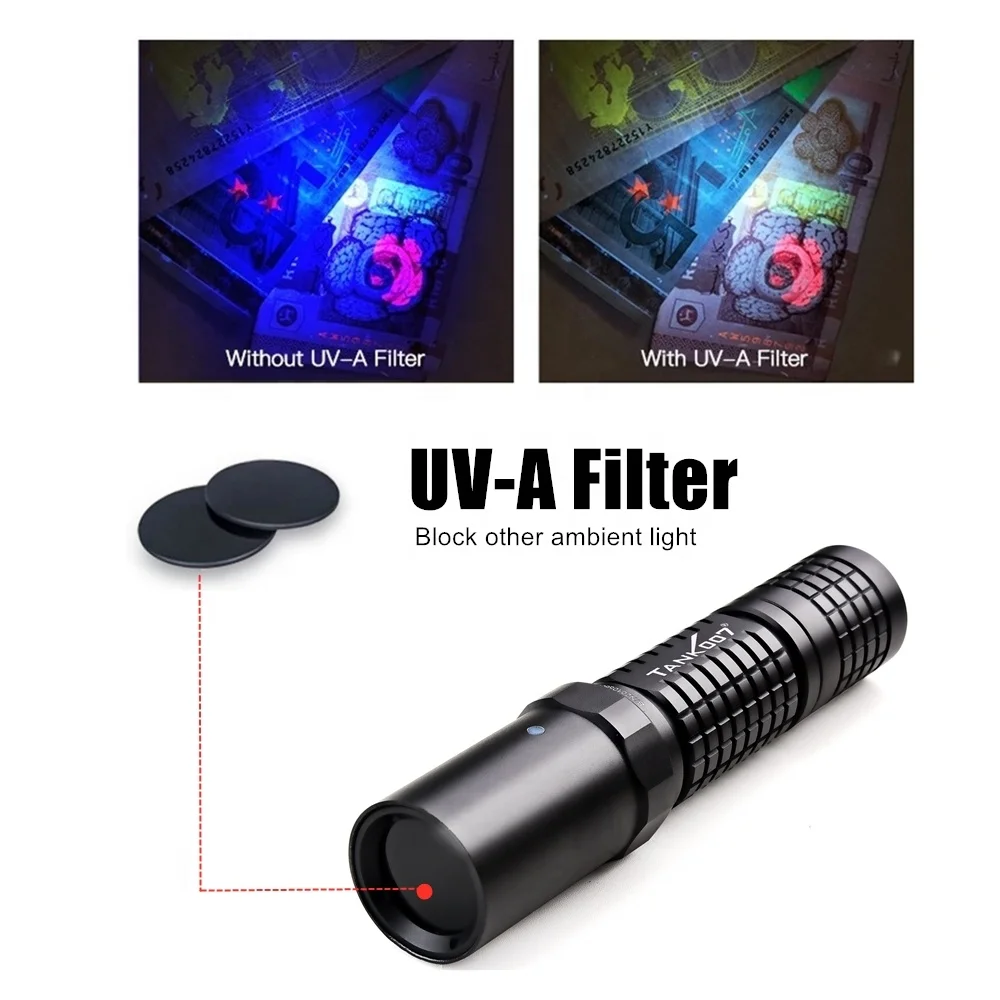 TANK007 Police NDT Forensic 365nm Korea UV LED Flashlight Blacklight Ultraviolet Light Black Light USB Rechargeable Mini Lamp