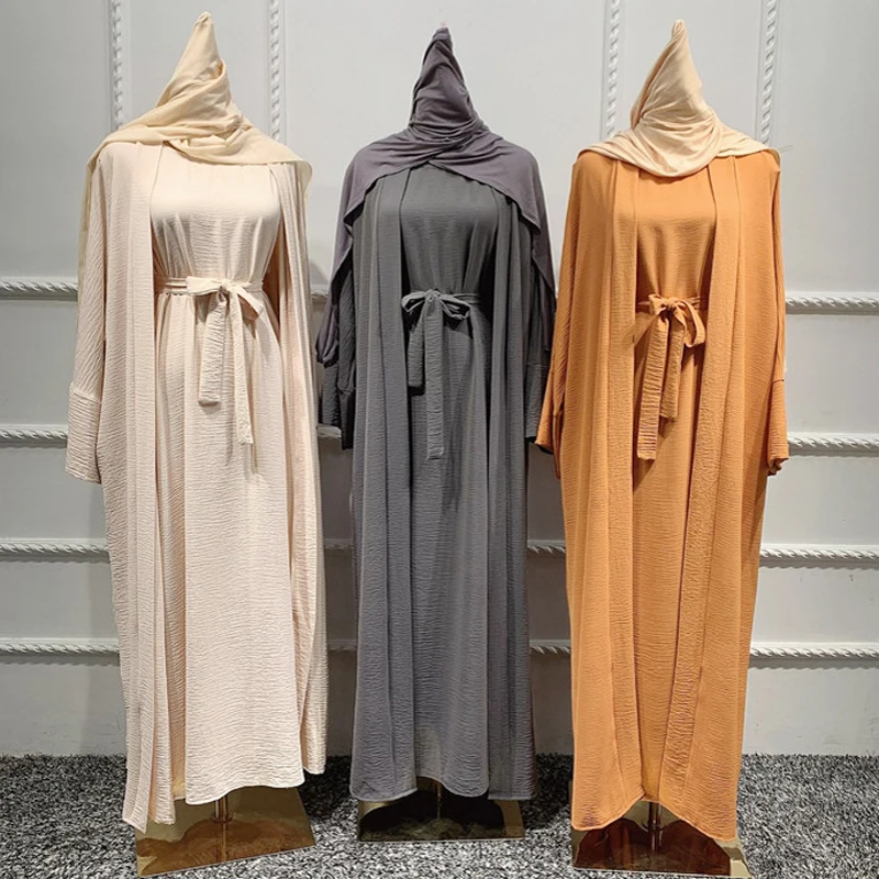 

African Abayas for Women Turkish Dresses 2pcs/3pcs Muslim Sets Hijab Dress Open Abaya Dubai Islam Clothing Musulman Ensembles