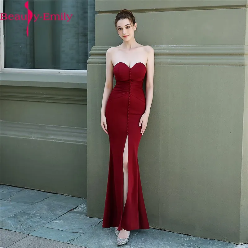 

Sexy Strapless Sleeveless Simple Mermaid Evening Dress Long Fashion Zipper Back Button Slim Evening Gown Many Colors Available